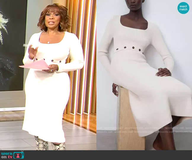 Zara Knit Dress with Buttons worn by Gayle King on CBS Mornings