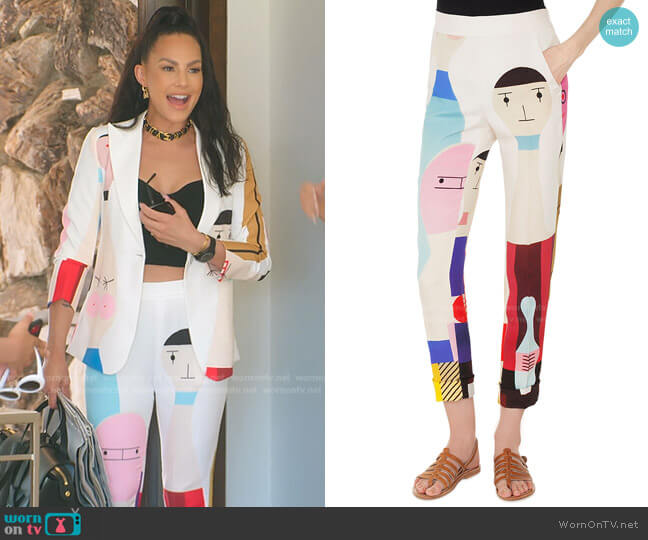 Akris Chris Doll-Print High-Waist Cuffed Crepe Pants worn by Amanza Smith on Selling Sunset