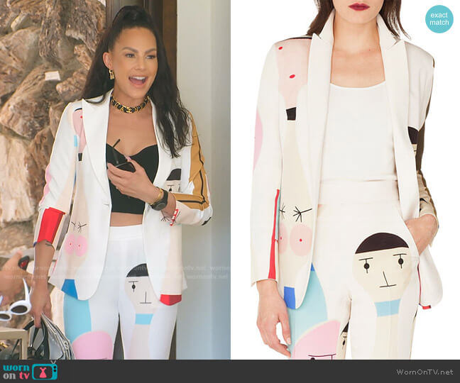 Akris Salvador No-Closure Doll-Print Silk Crepe Jacket worn by Amanza Smith on Selling Sunset