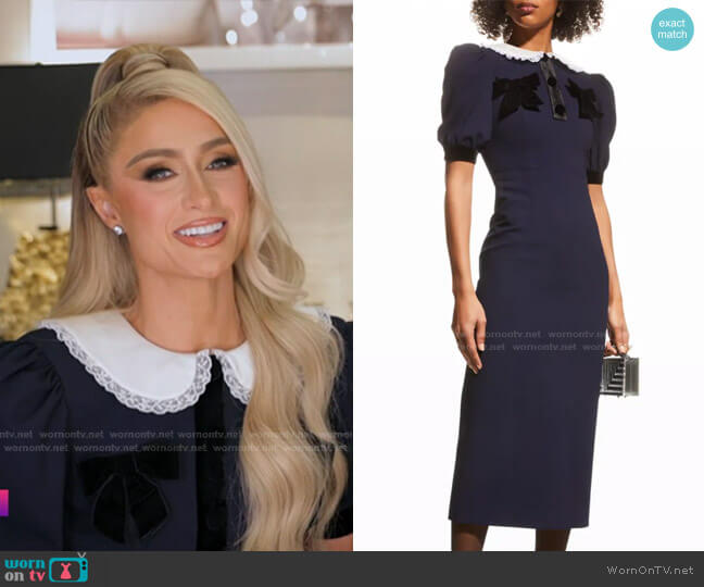 Alessandra Rich Stretch Wool Cocktail Dress with Velvet Bows