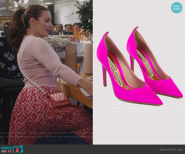 Alexandre Vauthier Fuchsia Elsa Satin Pumps worn by Charlotte York (Kristin Davis) on And Just Like That