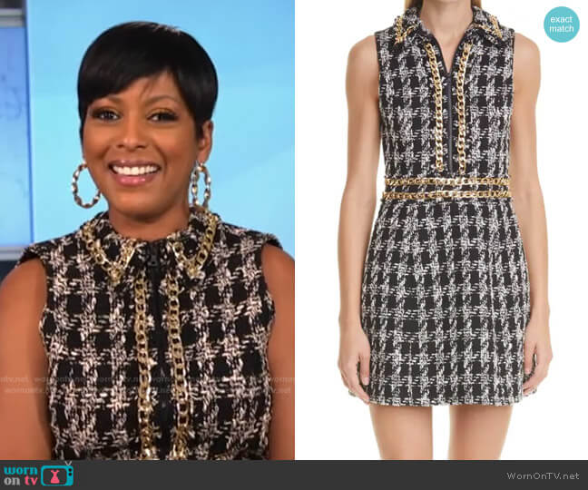 Alice + Olivia Ellis Chain Detail Cotton Blend Tweed Dress worn by Tamron Hall on Tamron Hall Show
