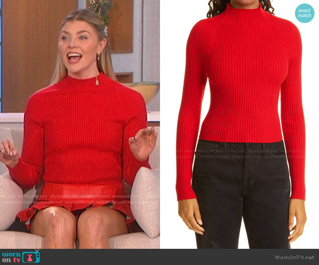 Alice + Olivia Irena Mock Neck Sweater worn by Amanda Kloots on The Talk