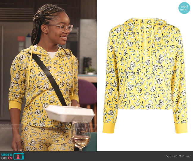 Alice  + Olivia Quinlan Floral Cropped Hoodie worn by Diane Johnson (Marsai Martin) on Black-ish