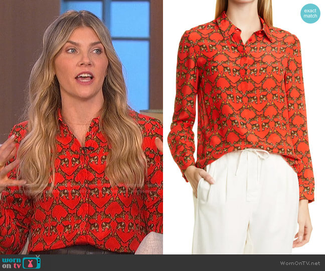 Alice + Olivia Willa Leopard Print Silk Blouse worn by Amanda Kloots on The Talk