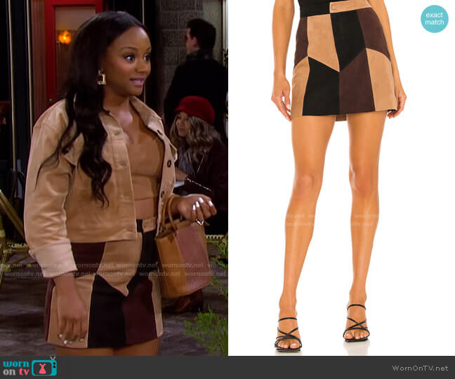 Alice + Olivia Georgine Suede Mini Skirt worn by Chanel Dupree (Raven Bowens) on Days of our Lives
