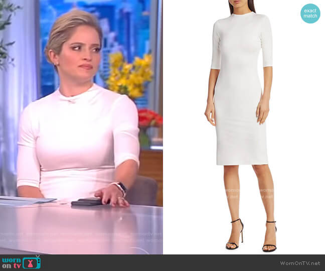 Alice + Olivia Delora Fitted Mock Neck Midi Dress worn by Sara Haines on The View