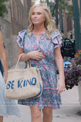 Kathy’s blue floral print mini dress on Paris in Love