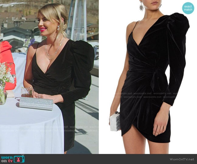 Alice + Olivia Mila Asymmetric Velvet Dress worn by Whitney Rose on The Real Housewives of Salt Lake City
