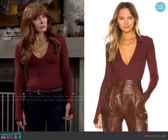 Alix NYC Monterey Bodysuit worn by Taylor Hayes (Krista Allen) on The Bold and the Beautiful