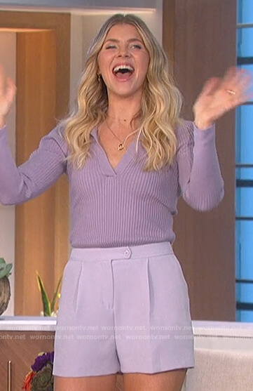 Amanda’s lavender ribbed polo sweater on The Talk