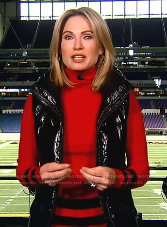 Amy’s red striped turtleneck sweater on Good Morning America