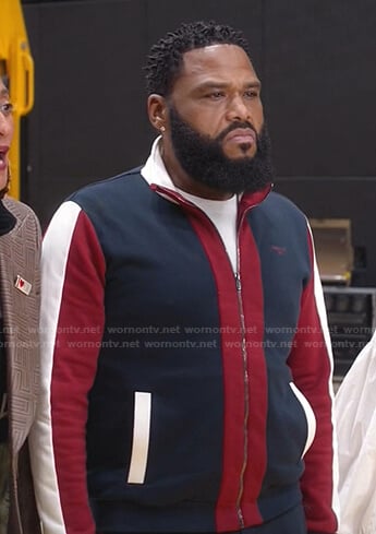 Andre’s navy colorblock track jacket and pants on Black-ish