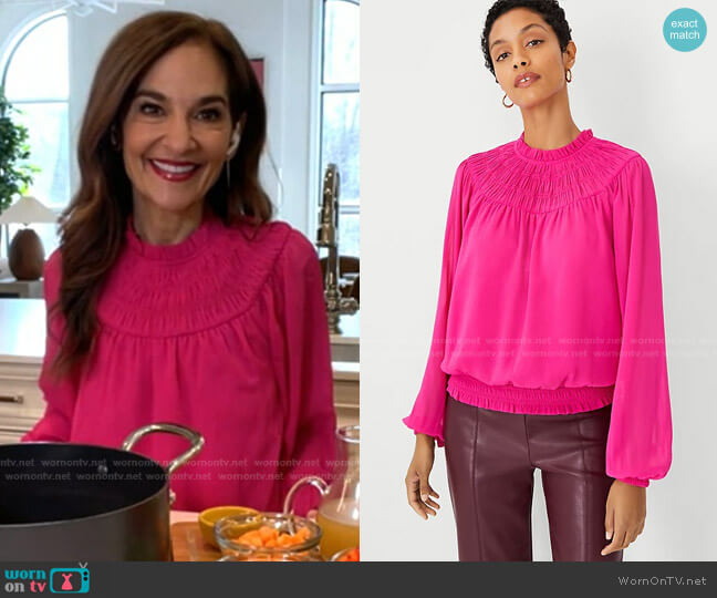 Ann Taylor Smocked Ruffle Neck Top worn by Joy Bauer on Today