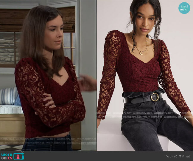 Anthropologie Sweetheart Lace Top worn by Willow Tait (Katelyn MacMullen) on General Hospital
