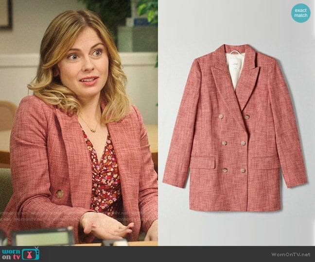 Wilfred Margaux Blazer in Guava Pink / Rustic Red worn by Sam (Rose McIver) on Ghosts