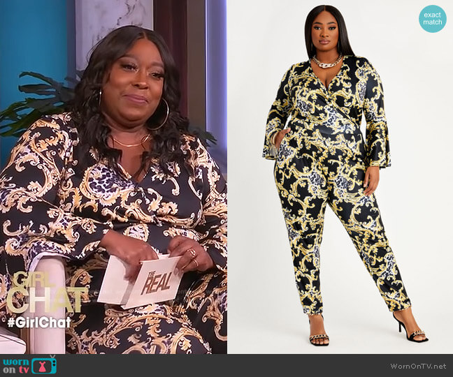 Ashley Stewart Status Bell Sleeve Skinny Jumpsuit worn by Loni Love on The Real