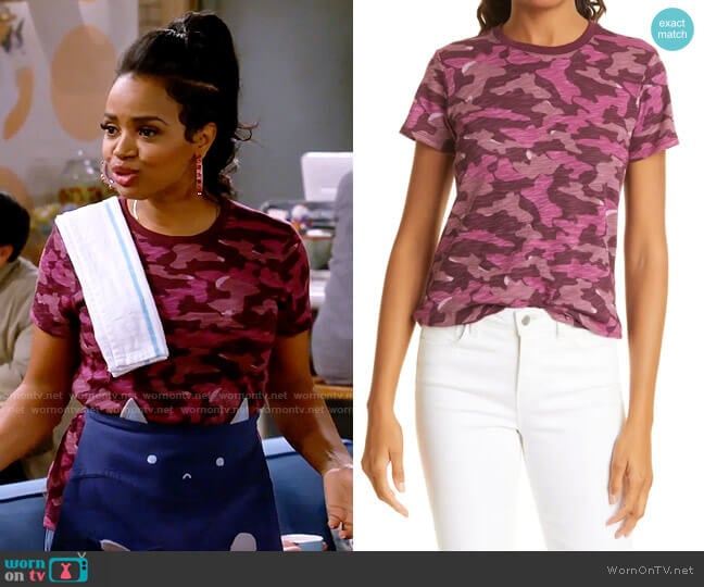 ATM Anthony Thomas Melillo Camo Slub Cotton Jersey T-Shirt in Port worn by Randi (Kyla Pratt) on Call Me Kat