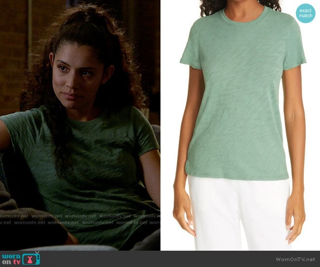 ATM Anthony Thomas Melillo Slub Jersey Schoolboy Crew Neck Tee in Sea Glass worn by Stella Kidd (Miranda Rae Mayo) on Chicago Fire