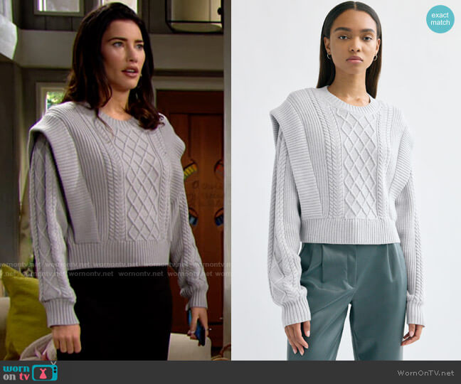 Babaton Seek Sweater in Heather Light Grey worn by Steffy Forrester (Jacqueline MacInnes Wood) on The Bold and the Beautiful