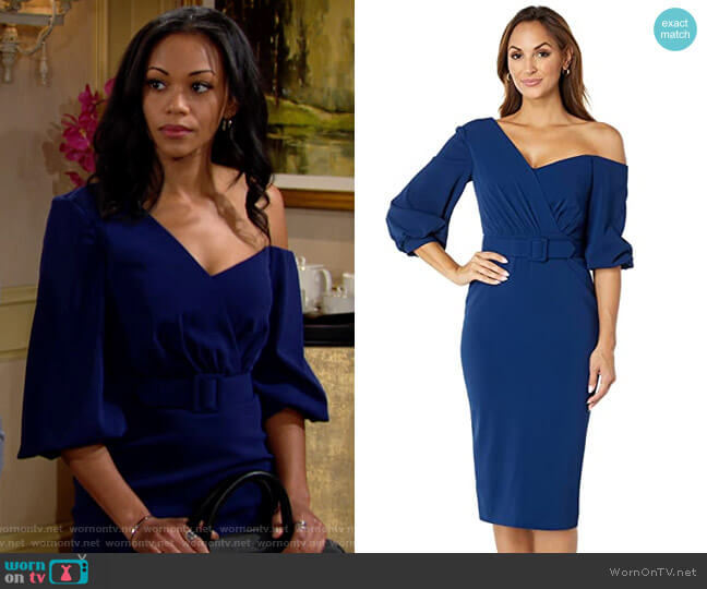 Badgley Mischka Stretch Crepe Puff Shoulder Dress worn by Amanda Sinclair (Mishael Morgan) on The Young and the Restless