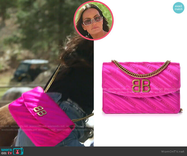 Balenciaga Satin Jacquard BB Chain Wallet in Fuchsia worn by Lisa Barlow on The Real Housewives of Salt Lake City
