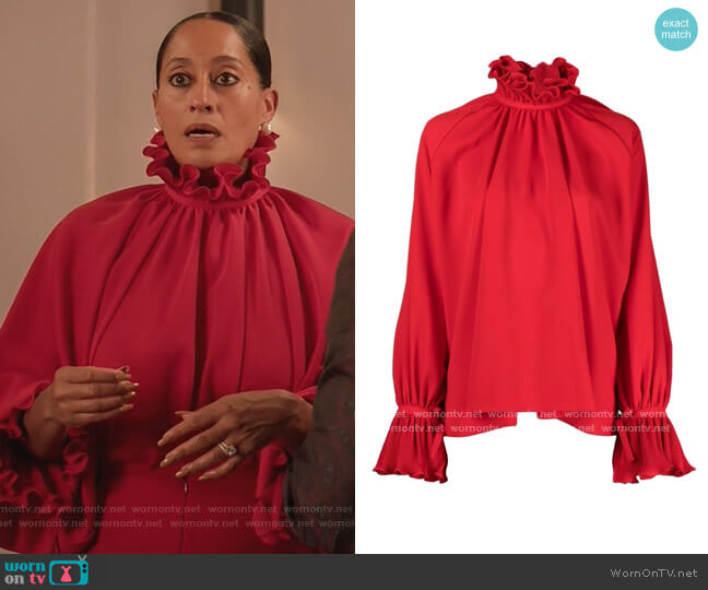 Balenciaga Ruffle Collar Blouse worn by Rainbow Johnson (Tracee Ellis Ross) on Black-ish