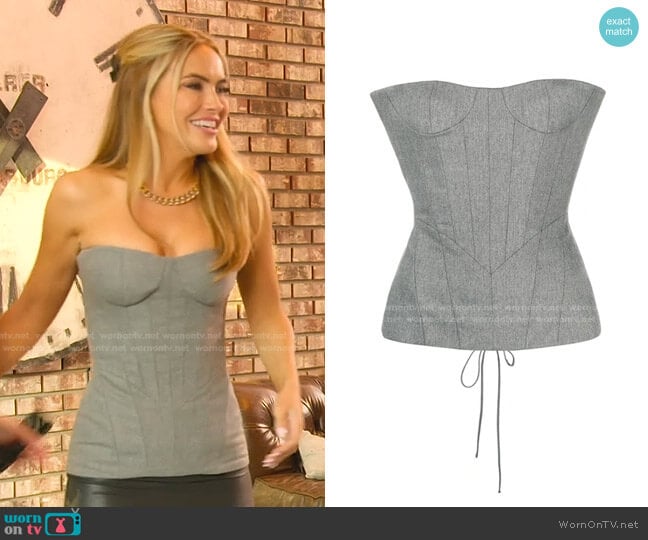 Balmain Lace-Up Wool-Blend Flannel Bustier Top In Gray worn by Chrishell Stause on Selling Sunset