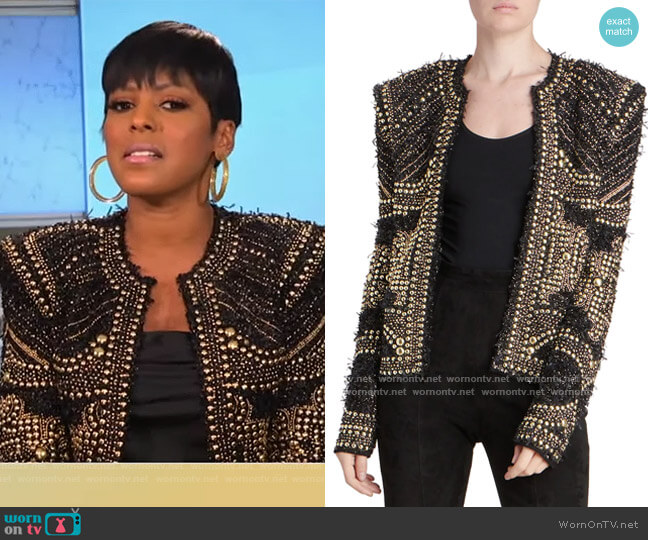 Balmain Stud-Embroidered Tweed Jacket worn by Tamron Hall on Tamron Hall Show
