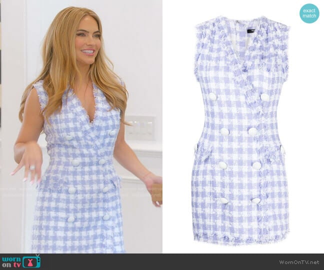 Balmain Double-Breasted Checked Tweed Mini dress worn by Chrishell Stause on Selling Sunset