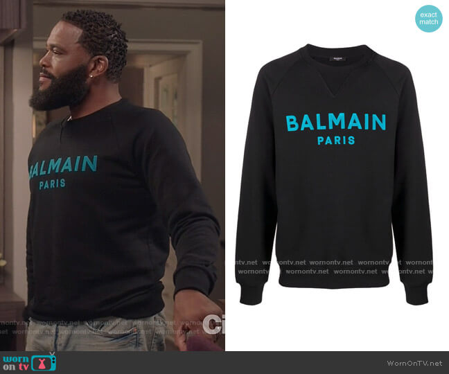 Balmain Flocked Logo Cotton Sweatshirt worn by Andre Johnson (Anthony Anderson) on Black-ish