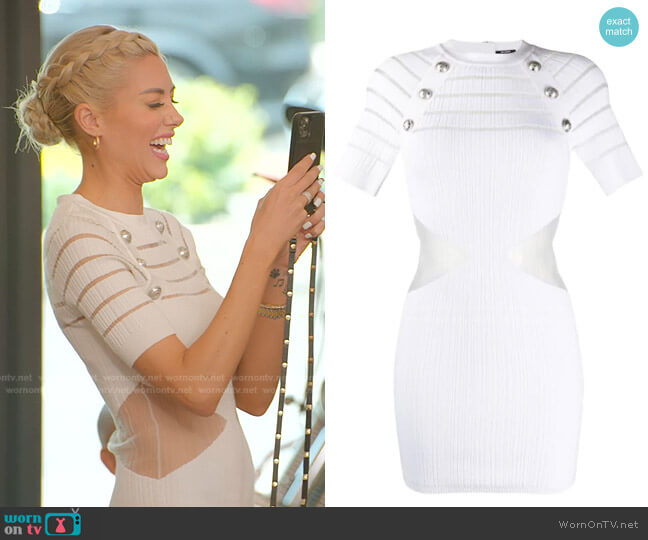 Balmain Sheer Panel Knitted Bodycon Dress worn by Heather Rae Young on Selling Sunset