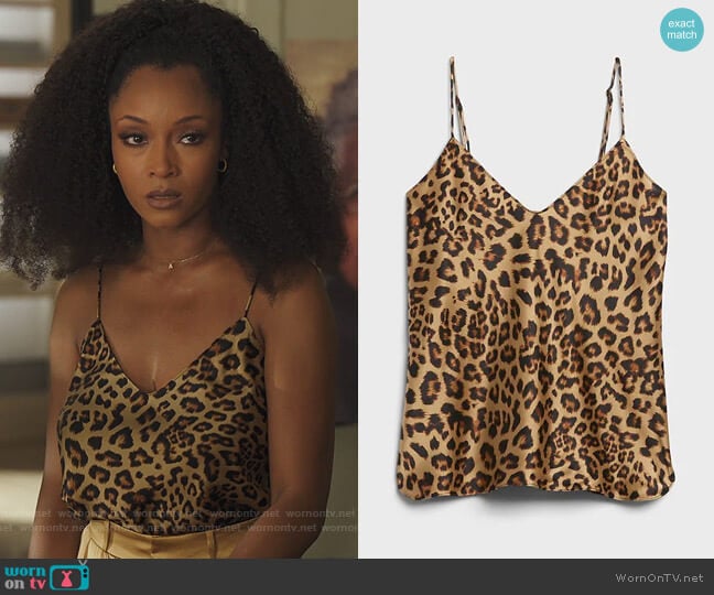 Banana Republic Bias-Cut Silk Camisole in Cheetah Print worn by Angela Vaughn (Yaya DaCosta) on Our Kind of People