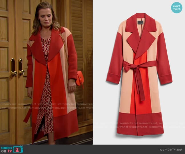 Banana Republic x Harbison Italian Wool & Cashmere Color-Block Robe Coat worn by Chelsea Lawson (Melissa Claire Egan) on The Young and the Restless