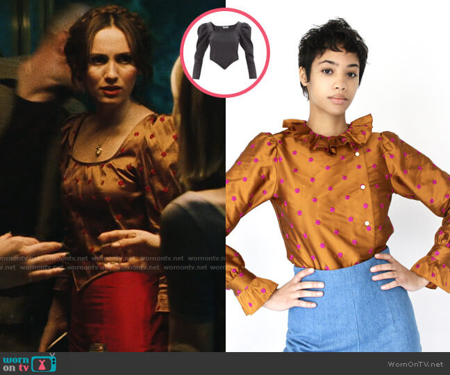 Batsheva Custom made square neck top in tumeric worn by Lexi Howard (Maude Apatow) on Euphoria