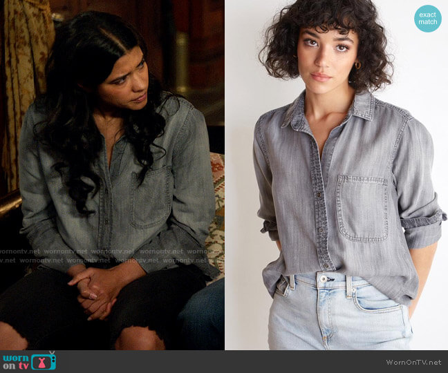 Bella Dahl Frayed Hem Shirt Tail Button Down - Grey Arctic worn by Esperanza Cruz (Lisseth Chavez) on Legends of Tomorrow