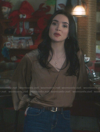 Bess’s brown satin wrap blouse on Nancy Drew