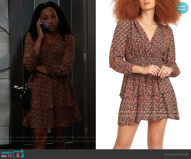 Black Tape Smocked-Waist Fit & Flare Dress worn by Trina (Sydney Mikayla) on General Hospital