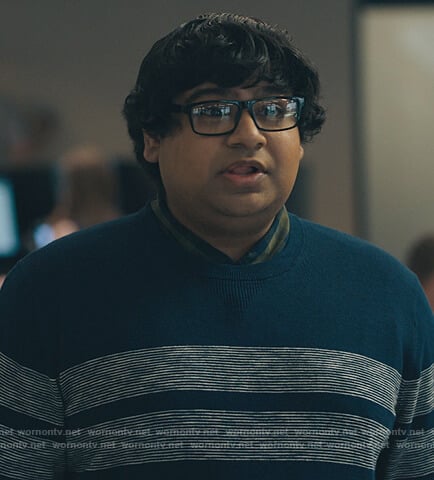 Navy striped sweater on Billions