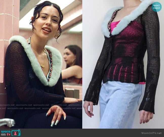 Blumarine Vintage Fur Collar Cardigan worn by Maddy Perez (Alexa Demie) on Euphoria