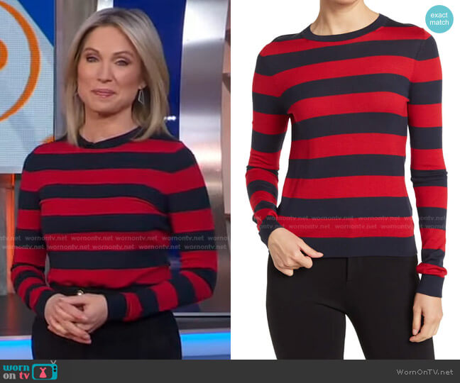 Boss Felicia Stripe Print Wool Sweater worn by Amy Robach on Good Morning America
