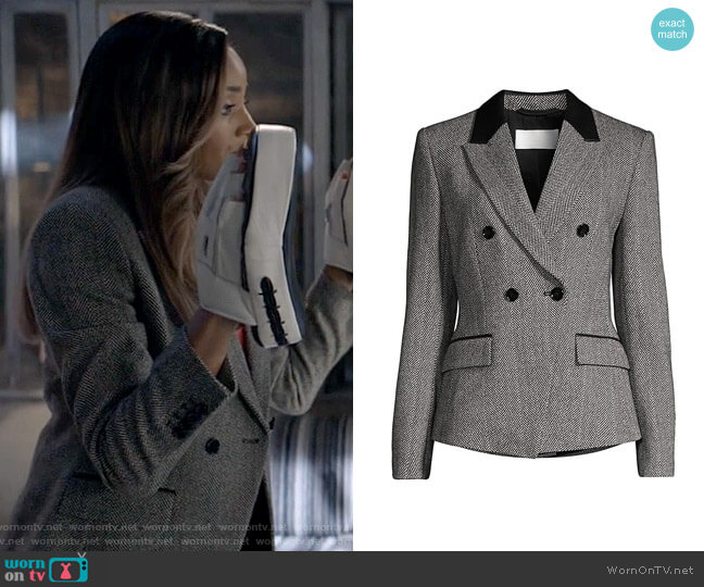 BOSS Jakuba Herringbone Faux Leather-Trim Wool Jacket worn by Sophie Moore (Meagan Tandy) on Batwoman