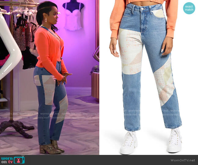 BP Quilt Patchwork Tapered Jeans worn by Randi (Kyla Pratt) on Call Me Kat