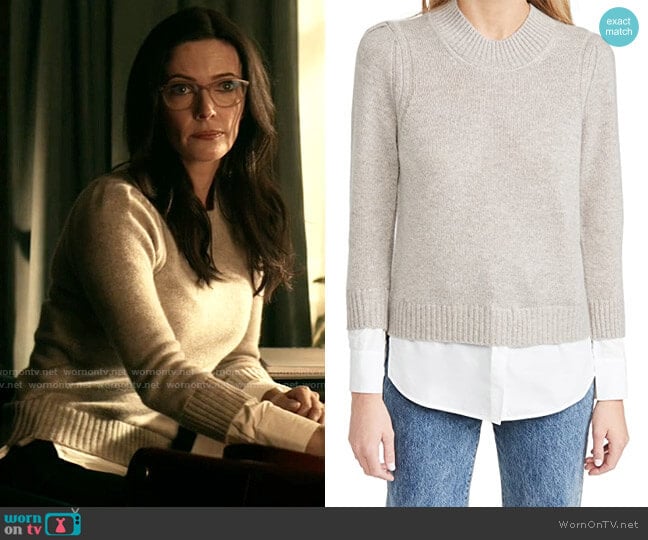 Brochu Walker The Eton Layered Crew Looker in Lt. Chia Melange with White Underlayer worn by Lois Lane (Elizabeth Tulloch) on Superman and Lois