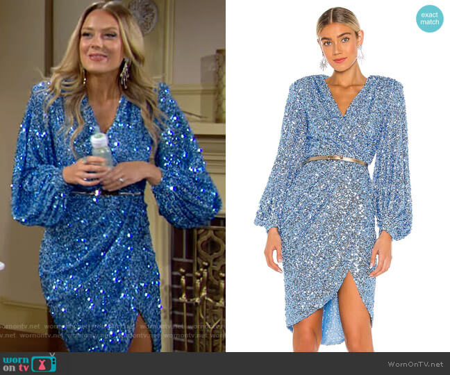Bronx and Banco Elizabeth Dress in Ice Blue worn by Abby Newman (Melissa Ordway) on The Young and the Restless
