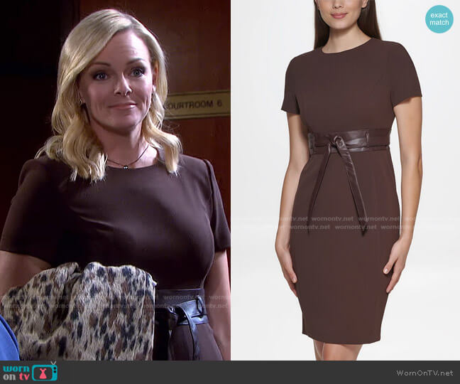 Calvin Klein Pleather Belt Sheath Dress worn by Belle Brady (Martha Madison) on Days of our Lives