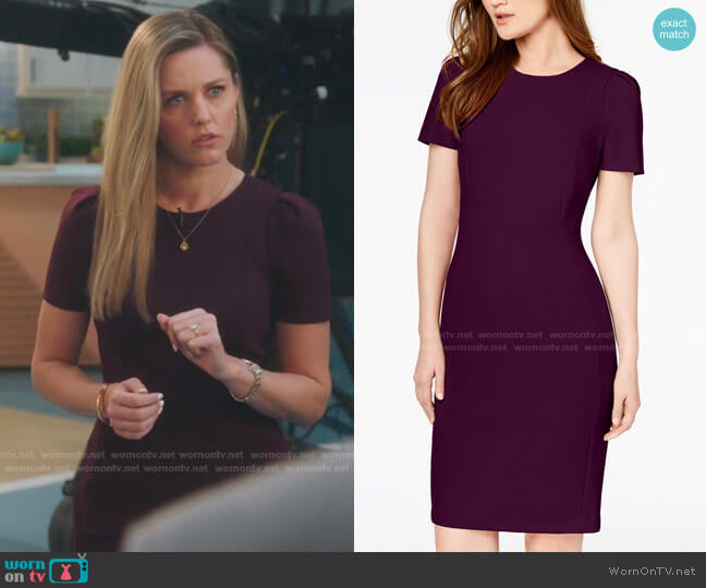 Calvin Klein Puff-Sleeve Sheath Dress worn by Tami (Taylor Louderman) on Kenan