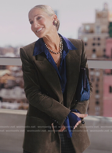Carrie’s green corduroy blazer on And Just Like That