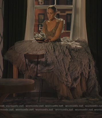 Carrie’s blue ruffled gown on And Just Like That
