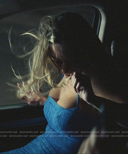 Cassie’s blue ruched mini dress on Euphoria